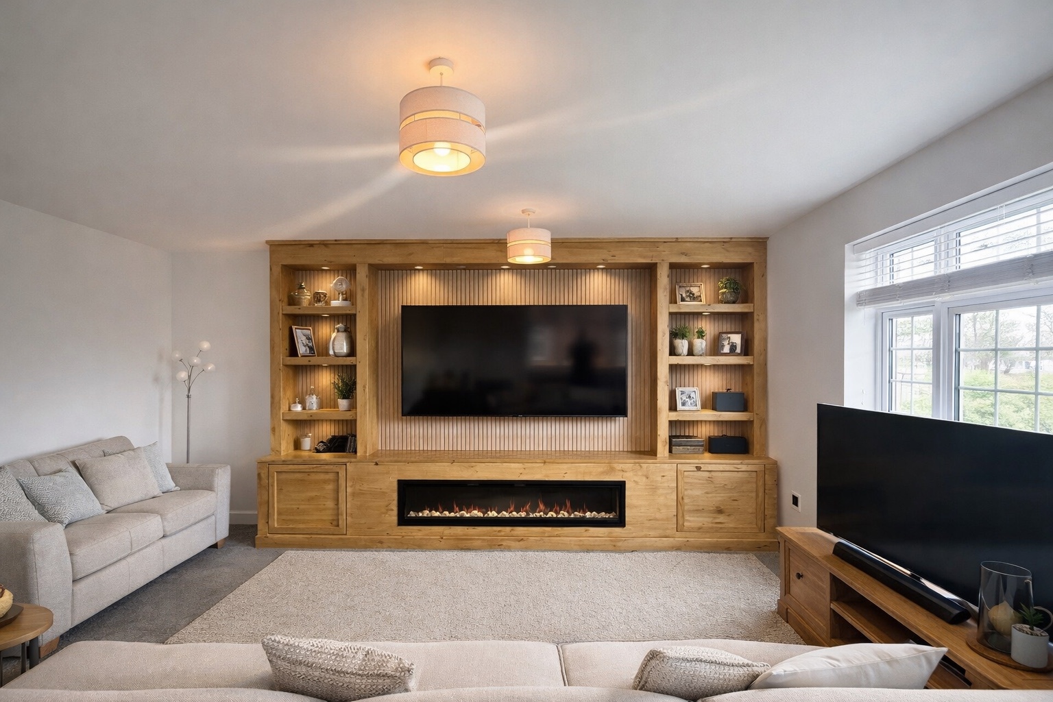 Finished bespoke timber media wall