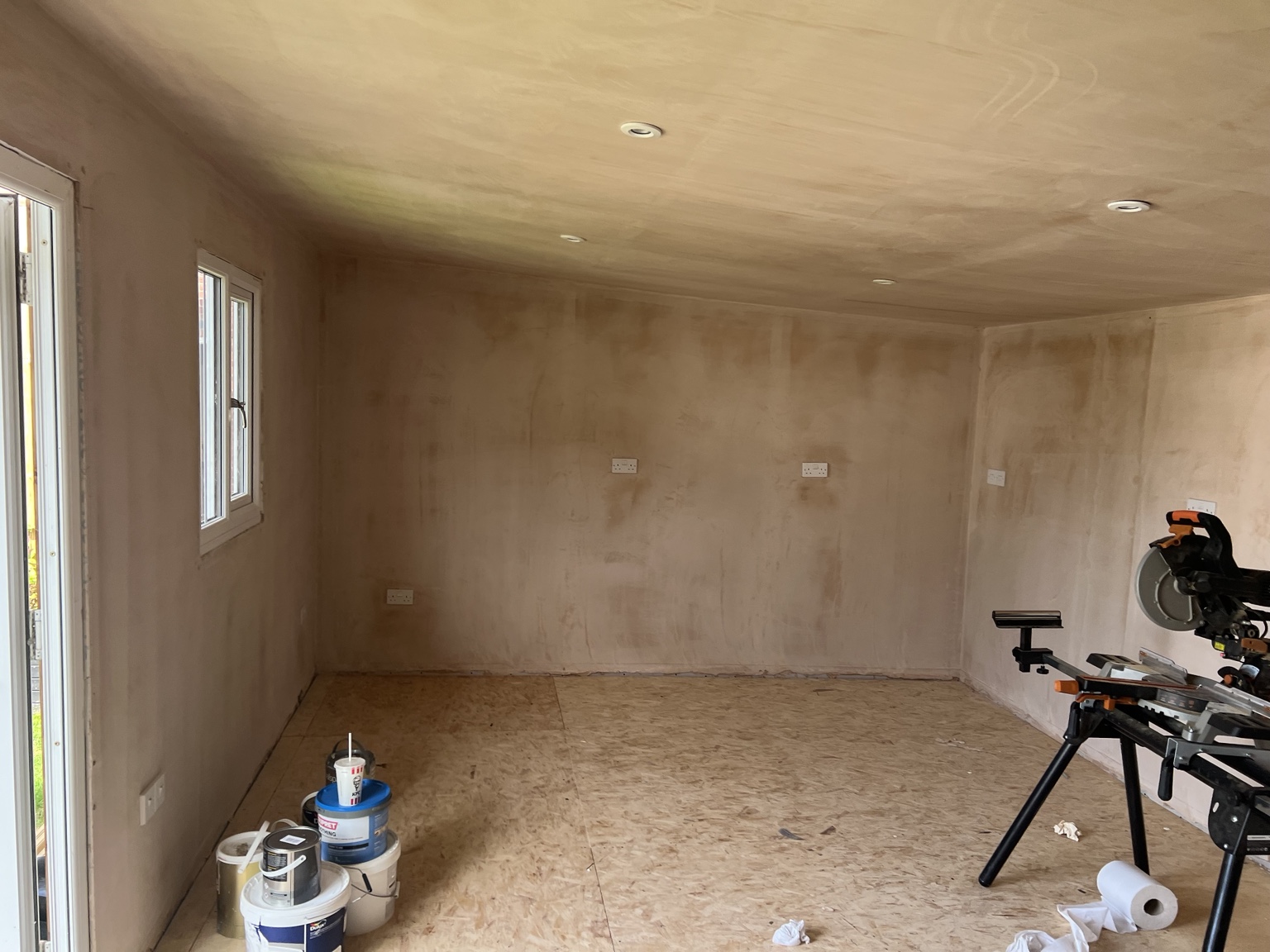 Garden room during the plastering and interior fit-out stage