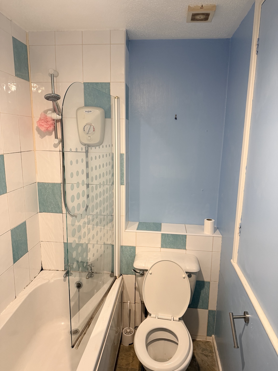 Blue bathroom before renovation